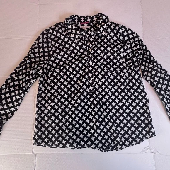 Merona Black & White Geometric Print Button Front Blouse XXL - Picture 6 of 11